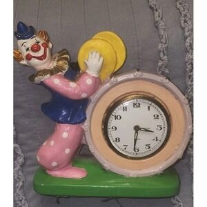 Vintage Clown Alarm Clock Ceramic Hand Painted Consort? Wind Up Works Tested